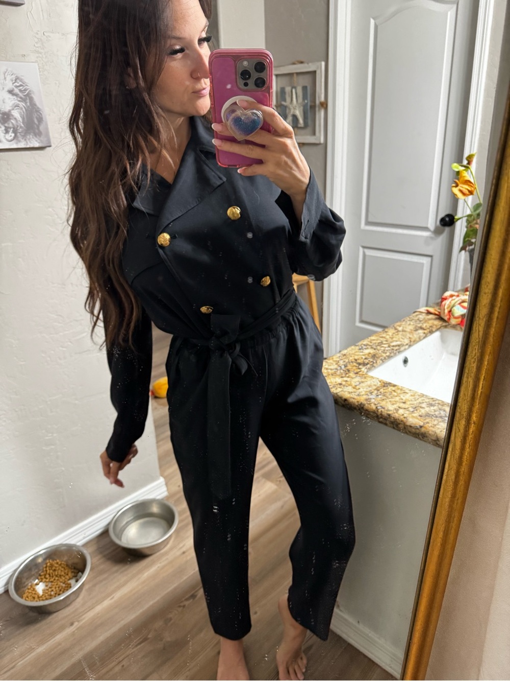 Ralph Lauren Black Double-Breasted Belted Jumpsuit with Gold Buttons